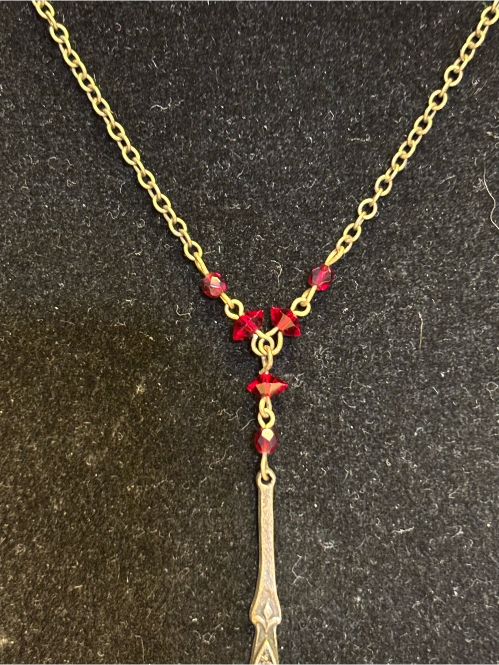 Robert Rose Brass Necklace with Ruby Red Crystal Accents 14”+2” - Picture 3 of 10